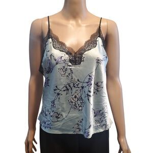 Victoria's Secret Sz L Mint Green Floral Cami With Black Lace Adj Strap Y2K